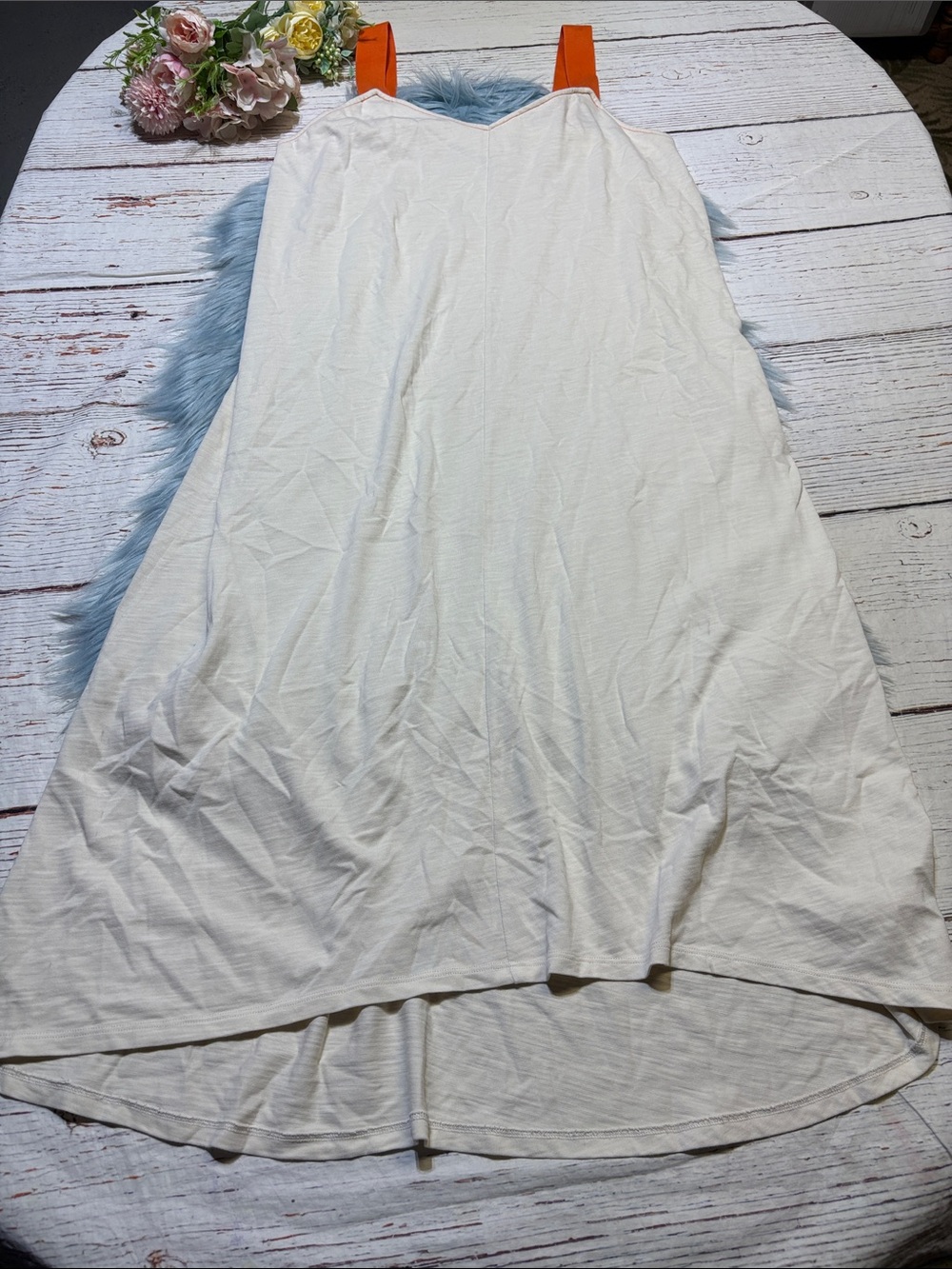 Lilla P Cream High-Low Dress with Orange Straps Sz L